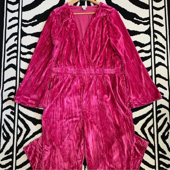 NWOT A New Day Velvet Hot Pink Long Sleeve Velour Jumpsuit Plus Size XXL - Picture 2 of 11